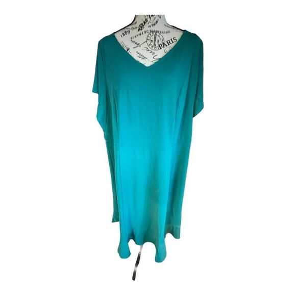 NWOT IssacMizeahive Long Swing Dress w/Ruffle Hem Sz 2XP Teal Green - Picture 1 of 10